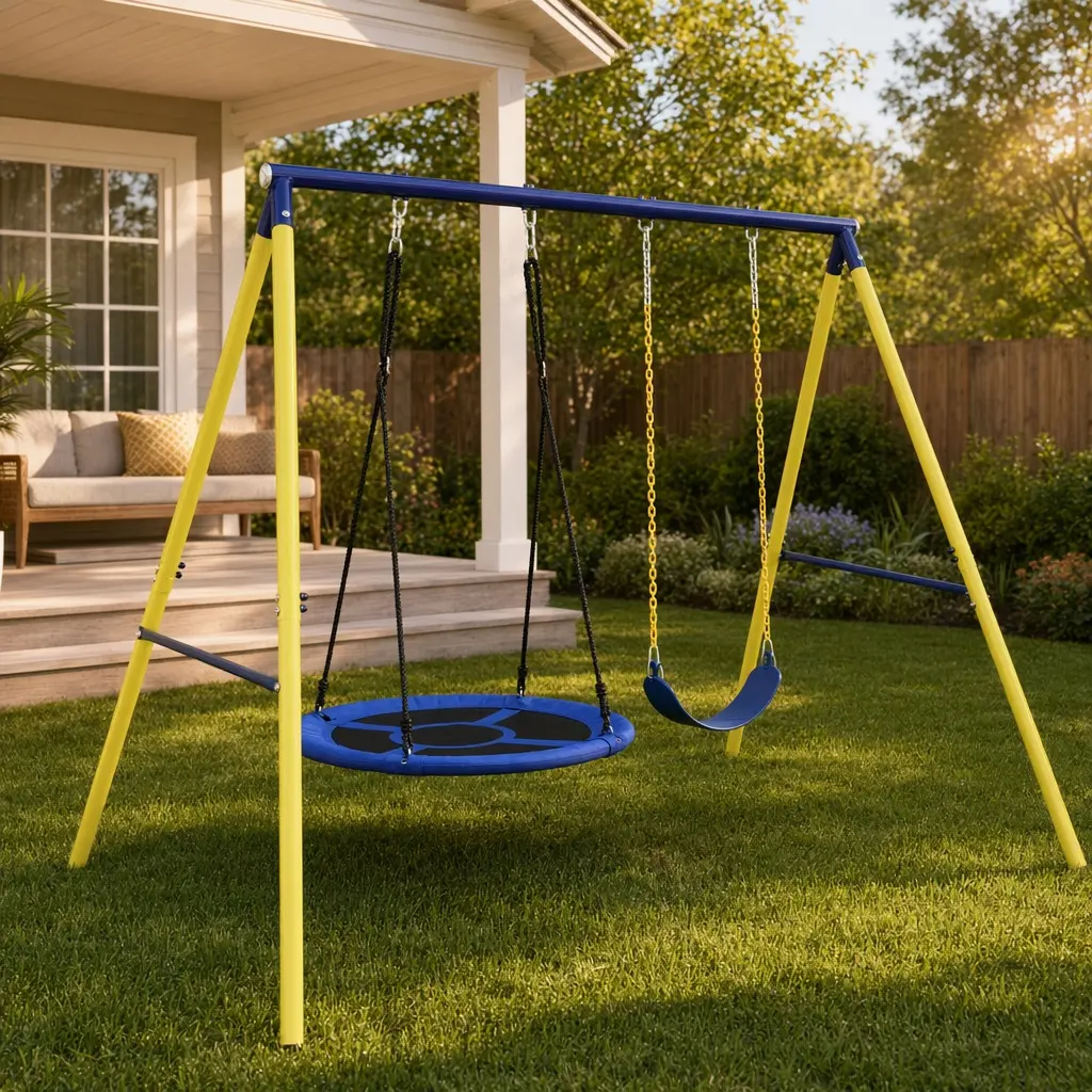 ARCH 2-in-1 Swing Set with Hammock Saucer Swing and Belt Swing for Backyard, Heavy-Duty Steel A-Frame, 440 lb Capacity, Easy Assembly, Indoor/Outdoor Play