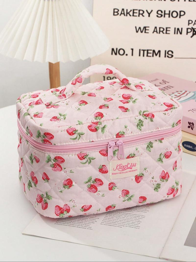 Strawberry Pattern Makeup Bag Set, Large Capacity Fluffy Makeup Bag & Toiletries Bag & Makeup Brush Bag, Portable Cosmetic Storage Bag, Makeup Organizer Pouch