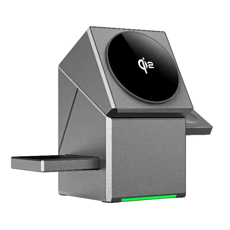 Rotating Qi2 Cube Three-In-One Wireless Charger, Fast Charging, Phone Holder, Touch Rotation, Earphone Watch Dual Pop-Up Design