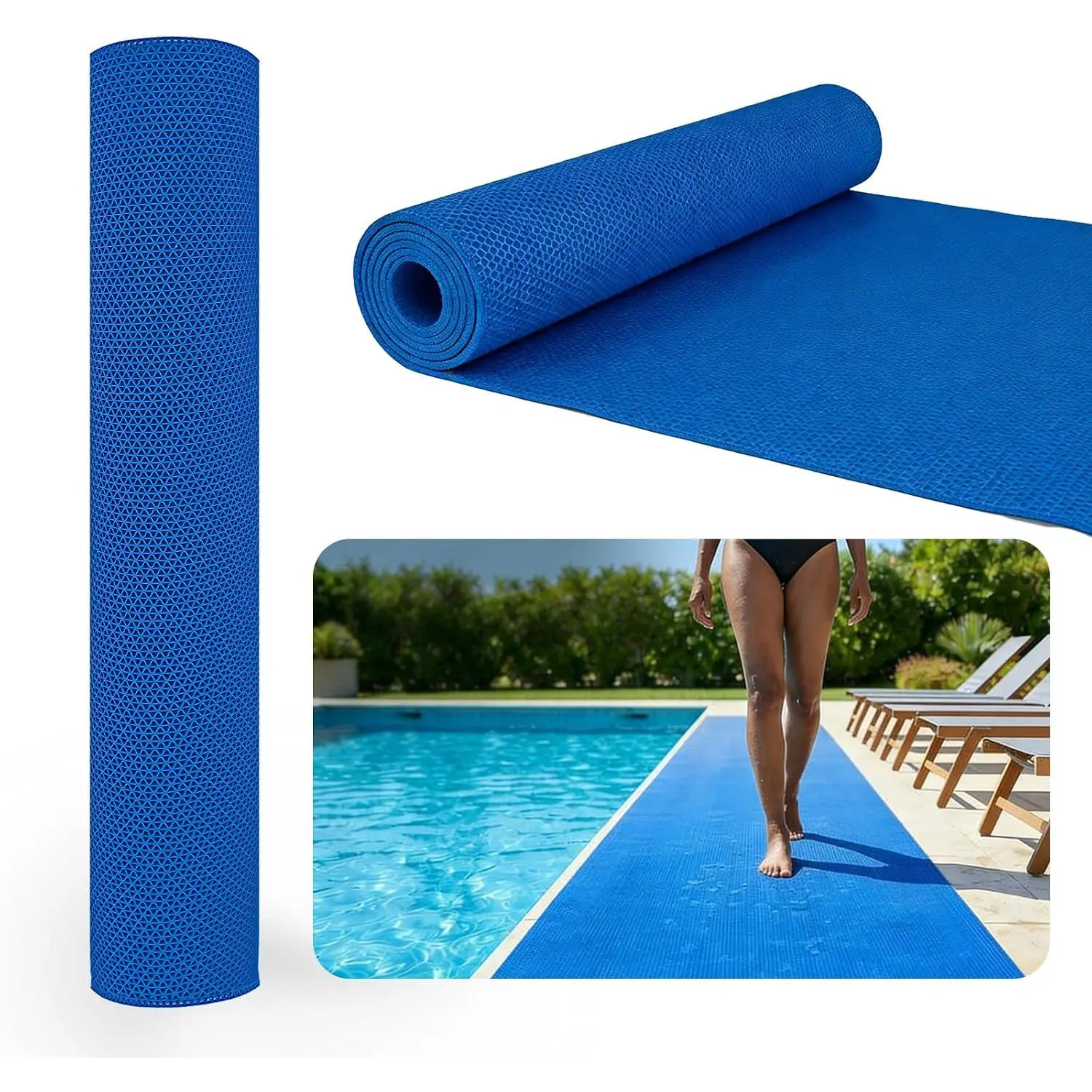 13Ft x 3Ft Ground Pool Drainage Mat 0.2 inch Thick Non Slip Swimming Pool Flooring Protector Mat Drainage, Rubber Flooring Roll for Pool Bathroom Garage Indoor Outdoor