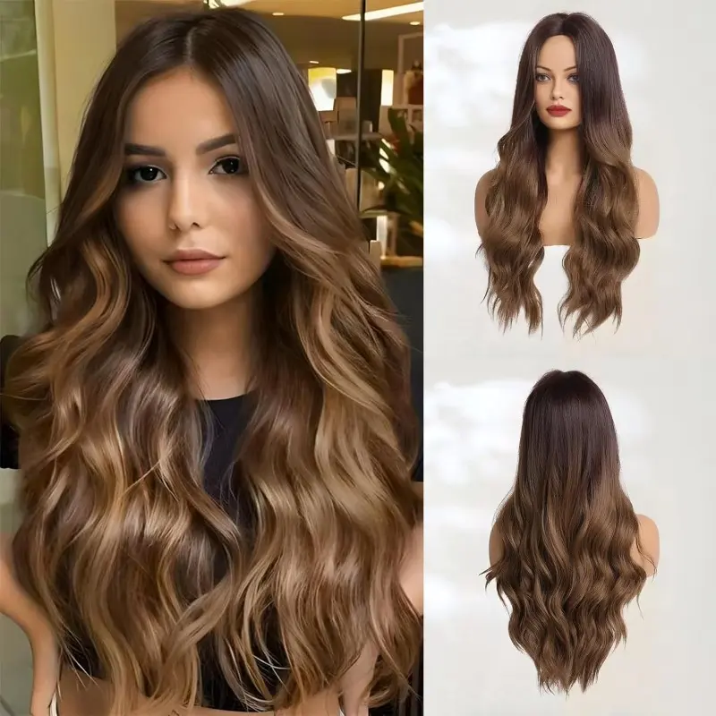 Women's Synthetic Costume Wig - 26in Brown Wavy, Charming Fashion Accessory for Weddings & Everyday Occasions