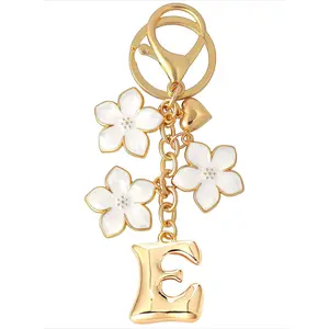 Personalized Bubble Initial Keychain with Cute Flower Charm, A-Z Letter Purse Charm for Women, Aesthetic Bag Accessory, Trendy Car Key Holder, Kawaii Backpack Charm, Birthday Gift for Girls