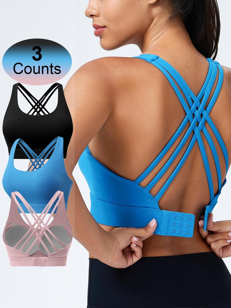 Women's High Impact Sports Bra with Sewn-In Pads, 3 Row Adjustable Back Hook-eye Closure Criss-Cross, Soft and Breathable Non-removable Moulded Cups, Gift for Women, Women's Workout Clothes
