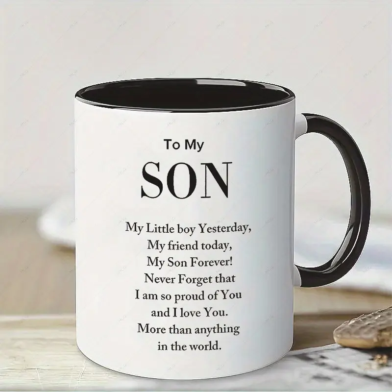A Delightful Ceramic Coffee Mug for a Son, Celebrating The Loving Bond with Dad Or Mom. This 11Oz Mug Features a Design Filled with Pride And Affection, Making It a Perfect Gift for Family Occasions Like Birthdays And Christmas
