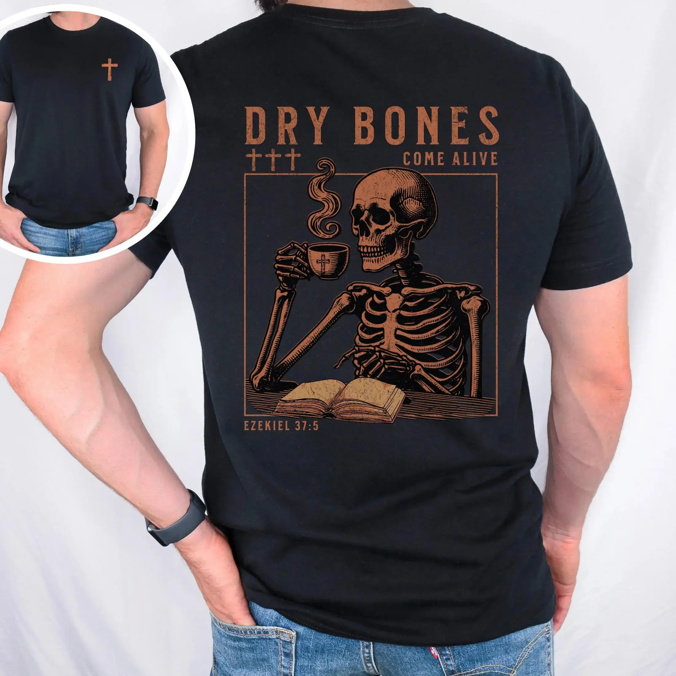 Men's Smooth Seamless Plain Casual Christian T-Shirt - Dry Bones Come Alive Graphic, Scripture-Inspired Faith Apparel, Religious Adult Gift, Tshirt