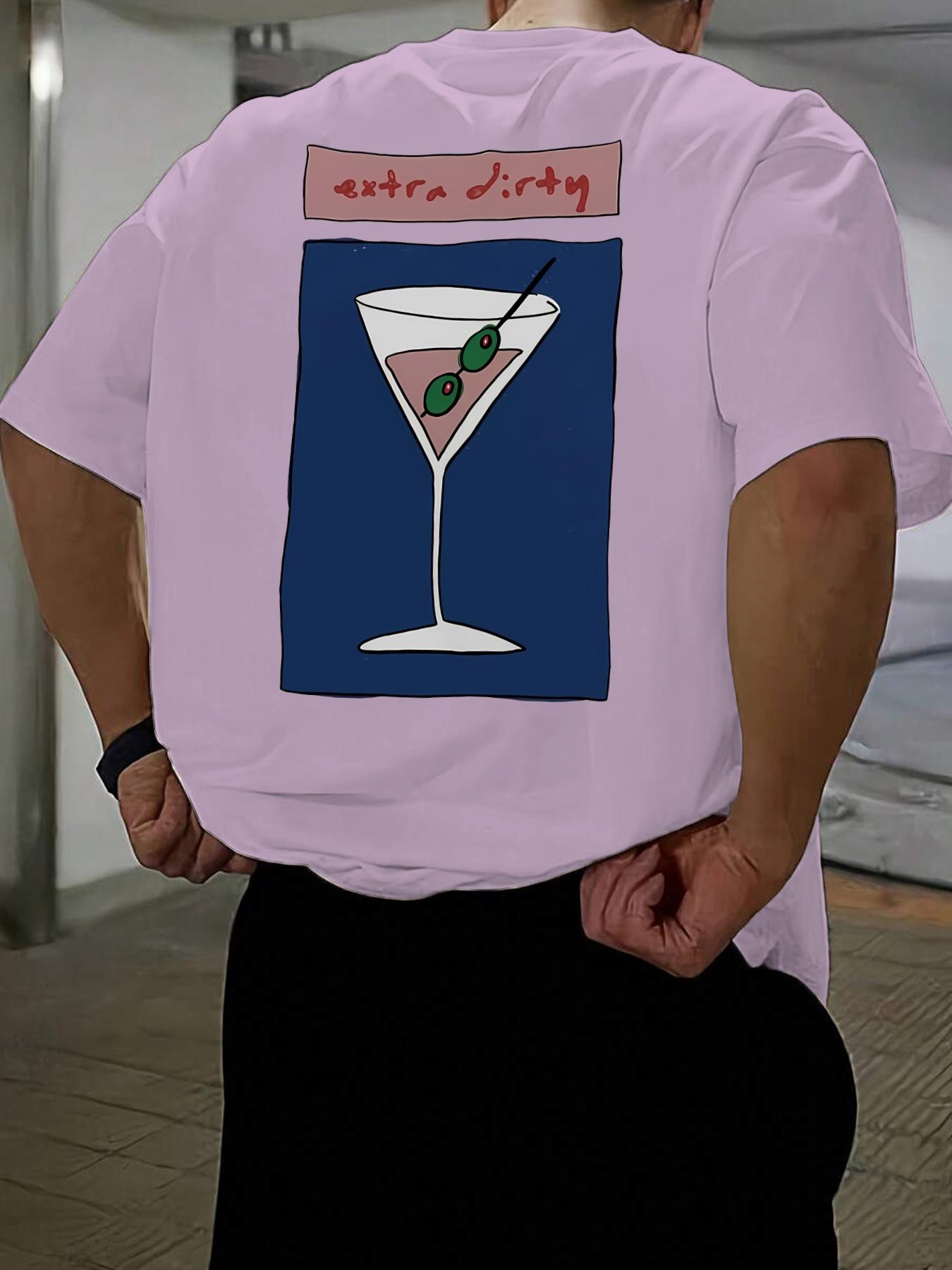 Men's Regular Fit Martini Cocktail Print Round Neck Tee, Casual Short Sleeve T-shirt for Summer, Men's Top for Daily Wear, Tropical, Casual Stylish Tee