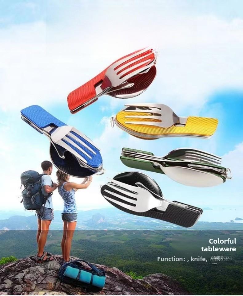 Portable Stainless Steel Cutlery Set for Travel Camping Knife Fork Spoon 3 in 1 Folding Utensils Outdoor Multi - Function Cutlery