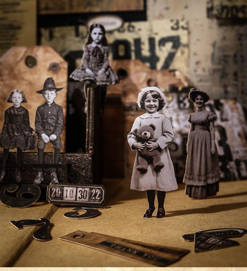 220 sheets/set, retro material pack, character theme, hard cardboard and light paper materials, creative DIY materials, handbooks and handmade materials.