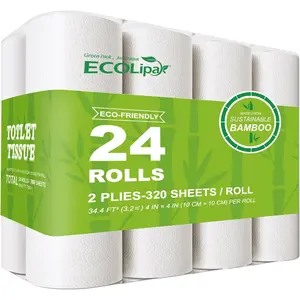 Bamboo Toilet Paper, Septic Safe Toilet Tissue, 24 Double Rolls, 320 Sheets Per Roll, Tree Free, Non Toxic, 2 Ply, Soft and Absorbent, Eco Friendly Dye-Free Paper