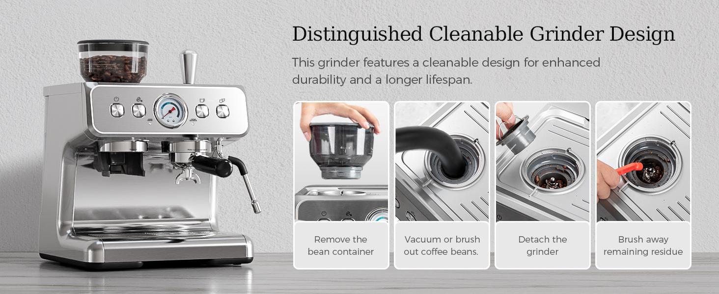 Kismile 20 Bar Automatic Espresso Maker with Milk Frother Steam Wand, Removable Water Tank for Latte & Cappuccino, Professional Coffee Machine for Home (Stainless Steel)