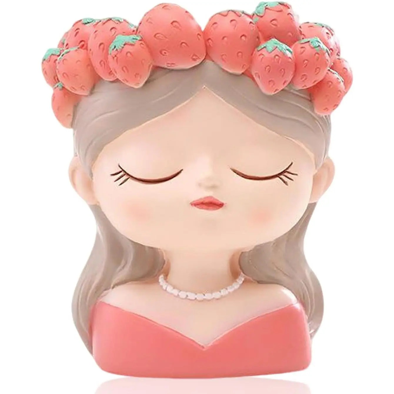 Cute Girl Planter Pot Succulent Pots with Drainage Funny Planters Tabletop Decorations for Indoor Container, Cute  Garden Decor  for Gardening Lovers (Strawberries)