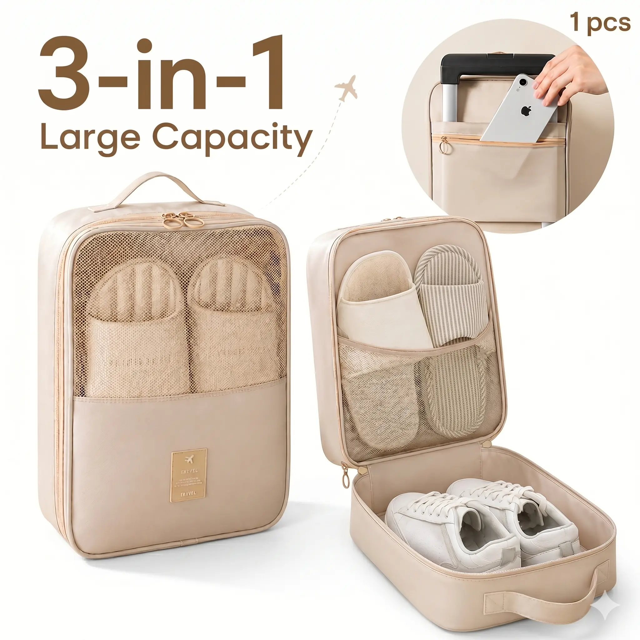 Polyester Folding 2-in-1 Multi-Use Shoe Bag, Compact Organizer Pouch for Luggage, Home Storage & Traveling Essentials, Heat-Resistant Portable Accessory