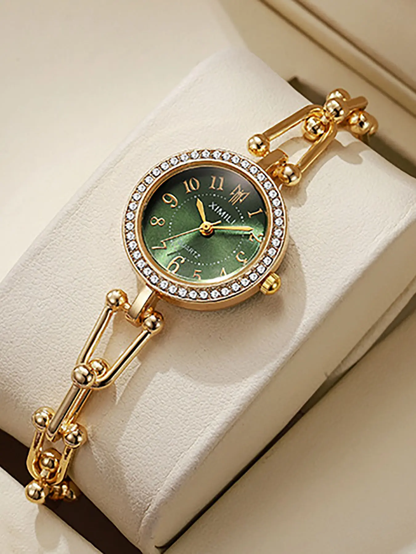 Luxurious Women's Watch, Rhinestone Bezel, Chain Strap Quartz Watch, Fashion Business Wear, Elegant Timepiece