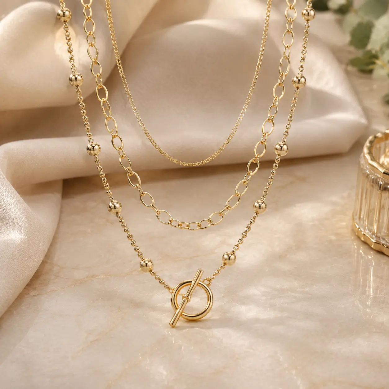 Stackable Elegant Gold Plated Layered Chain Necklace for Women, Cuban Link Chain, Chunky Paperclip Chain,Toggle Clasp Necklace,Fashion Trendy All-Match & Exquisite Jewelry Accessories, Daily Clothing Decor Gift for Women, Layered Necklace Set
