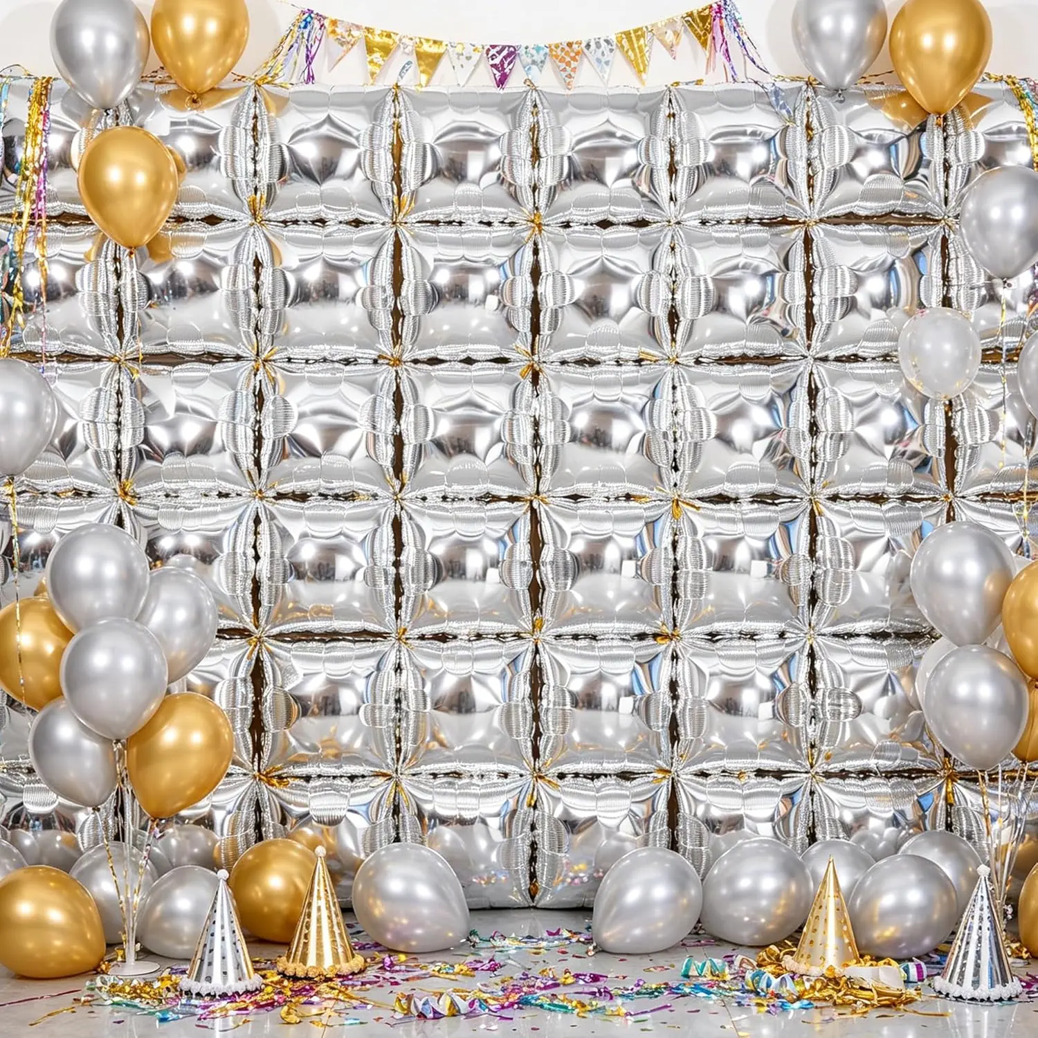 50pcs Metallic Silver Square Foil Balloons with 50pcs Silver Latex Balloon Garland Arch Kit, Double Sided Balloon for Bachelorette Baby Shower Birthday Anniversary Graduation Party Decorations
