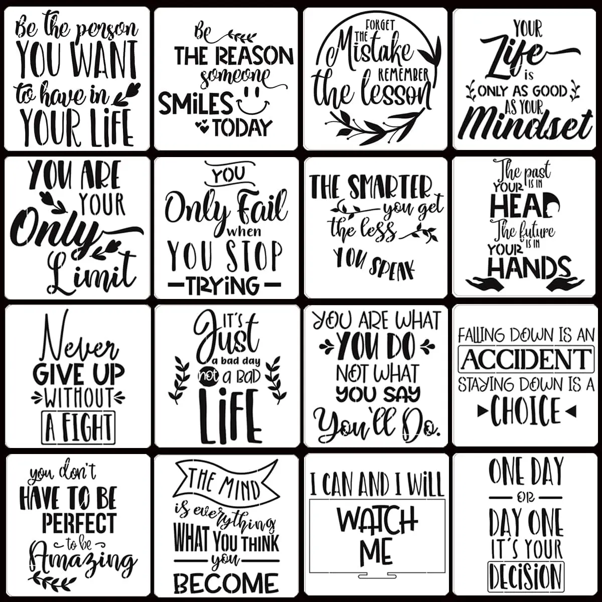 16 count Inspirational  Stencils, Quote & Phrase Sayings Templates, Craft Stencils for Painting  , Wall, Canvas, Fabrics, Paper &  Signs -  7.87 x 7.87 Inches
