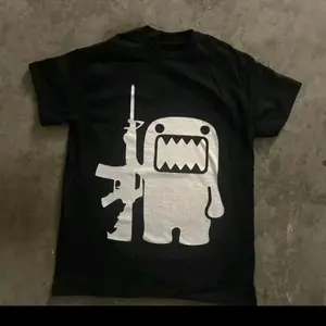 Single Side Print Black Monster Silhouette T-Shirt Bold White Cartoon Graphic Tee Casual Short Sleeve Shirt for Streetwear Fans Men Women