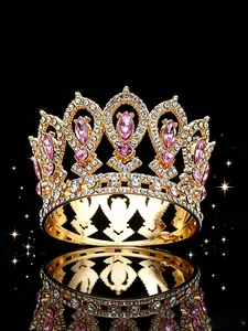 Baroque Vintage Full Round Rhinestone Crown, Mini Cake Tiara, Wedding Headpiece, Stage Performance, Birthday Party, Cosplay, Formal Dinner