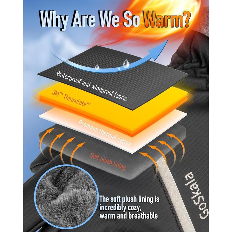 Winter gloves, unisex, waterproof, windproof, touchscreen compatible, and warm, suitable for outdoor running, cycling, and hiking in cold weather.