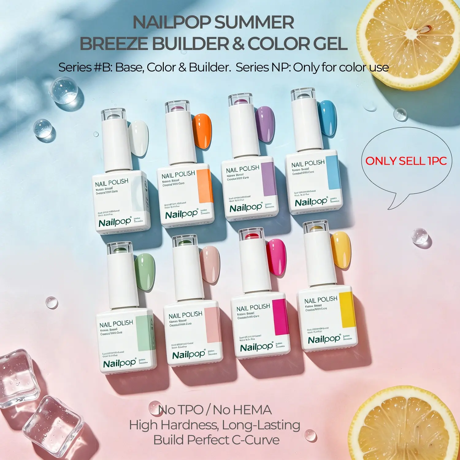 Nailpop Dopamine Gel Polish 20 Colors Builder Gel - Summer Vibes, Smooth Shiny Finish