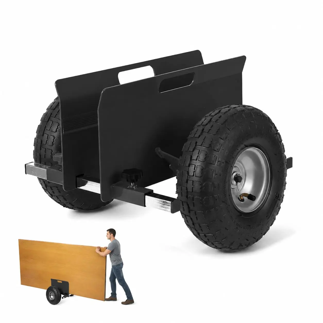 Slab Dolly – 10" Rubber Inflatable Tires, 600 Lbs Capacity – Adjustable Drywall Mover for Drywall Sheets & Door Transport – All-Terrain