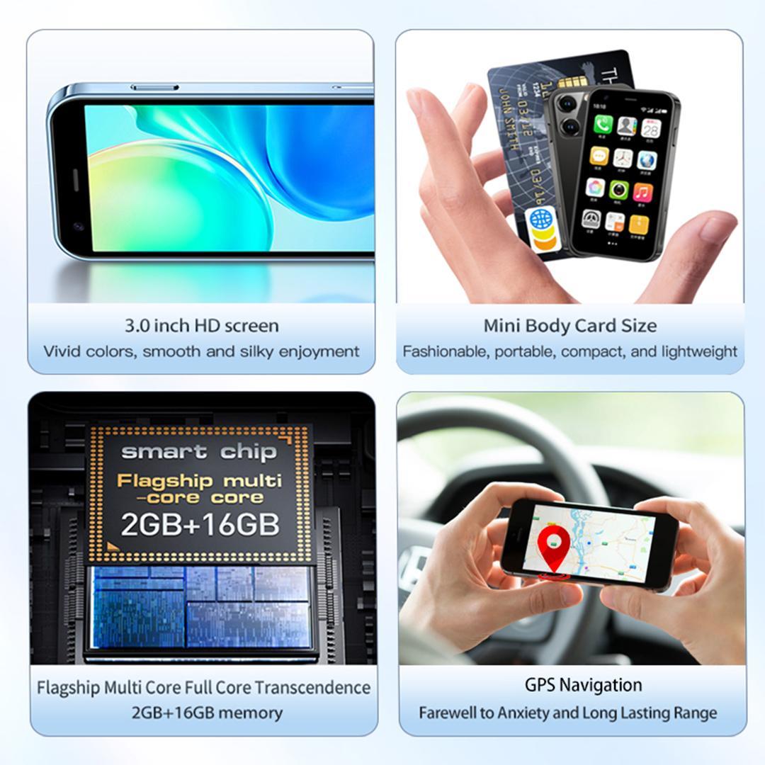 Mini Smartphone, 3.0-Inch Dual-SIM Android 8.1 3G Phone with 2GB RAM 16GB Storage, GPS, Bluetooth-Compatible and WiFi, Portable Micro Tiny Mobile Phone