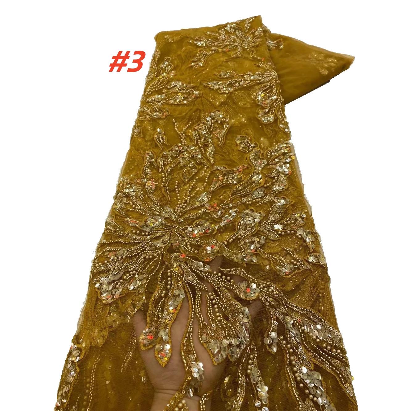 Elegant African Lace Fabric Wedding Dress, Sequins Beaded Embroidery Gown for Nigerian Bride, High Quality French Net Lace Material