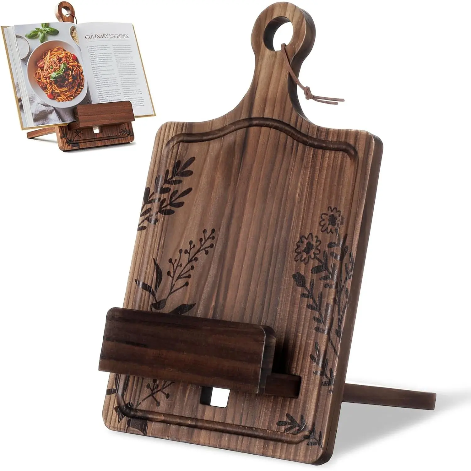 Wooden Cookbook Stand with  Slot  Board Book Holder for Kitchen Counter Adjustable Recipe Book Holder Floral  Cookbook Stand Kitchen Gifts for Chef Mom Dad Cooking Lover