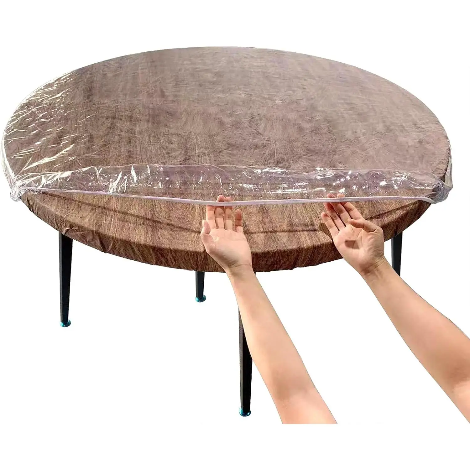 Clear Small Round Fitted Vinyl Tablecloth for 22-26" Diameter Tables - Heavy Duty Elasticized Table Cover Elastic Edged Plastic Table Cloth Protector