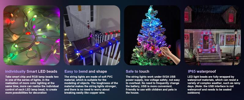 Smart Fairy String Lights, 33ft 100 LED - APP & Remote, USB Powered, IP65, Outdoor Indoor, music sync,12 Modes, Multicolor Deco for Christmas Bedroom Parties Outdoor Camping