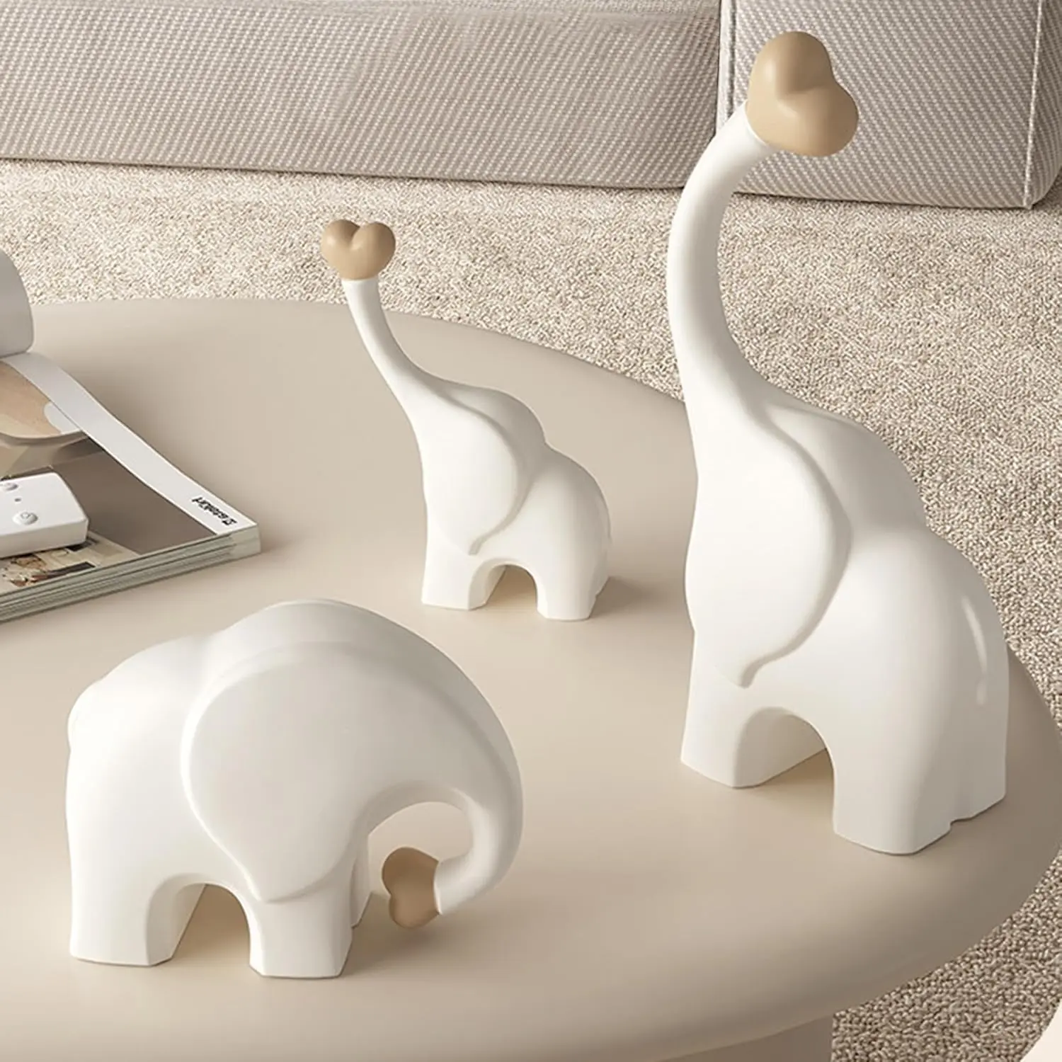 Aris & Juno 3-Piece Elephant Family Statue with Heart Trunk - Resin Home Decor, Housewarming Gift desk staff animal