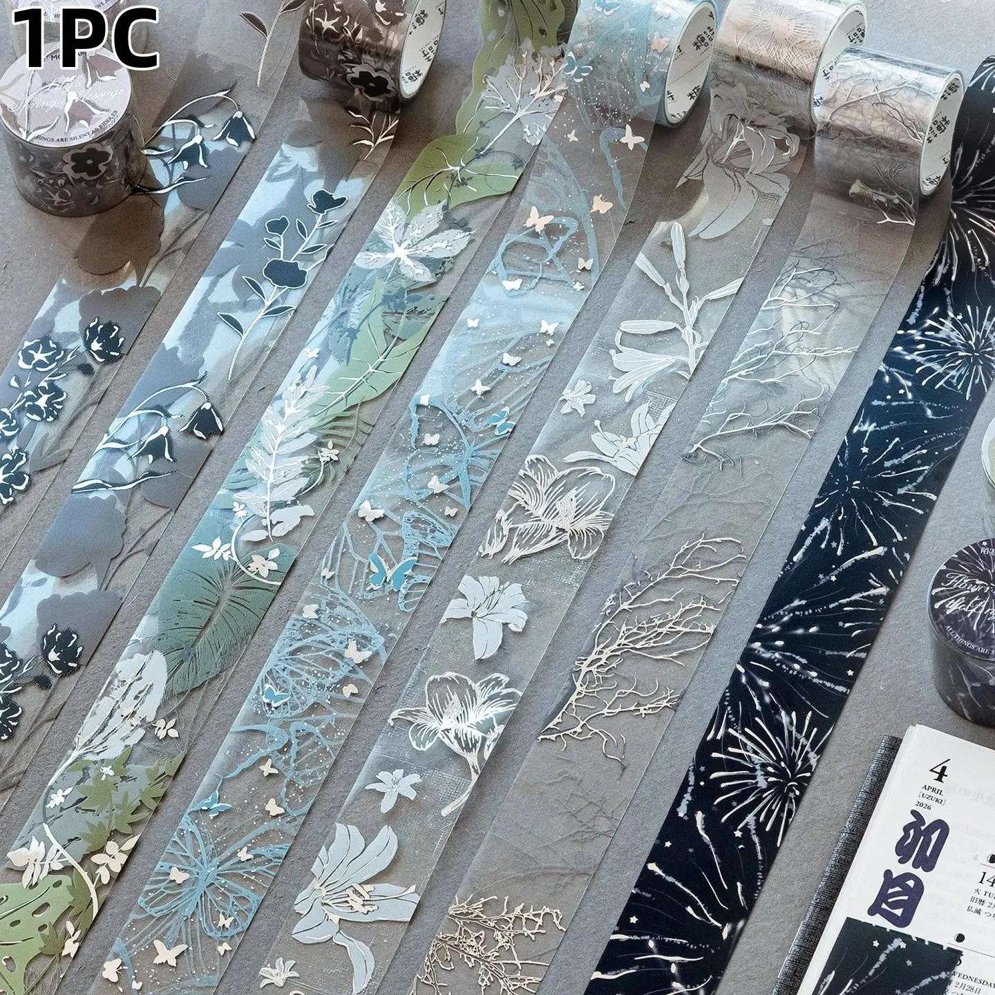 Silver Color Hand Account Tape, High Aesthetic Plant Flower Pattern, Transparent Waterproof Pet Sticker, Style Decorative Adhesive