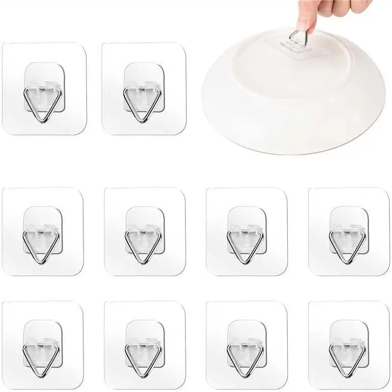 10 Pack Invisible Vertical Plate Hangers, 2.3 Inch Adhesive Plastic Hooks for  Decorative Plates, Wall Art, and Small Artwork
