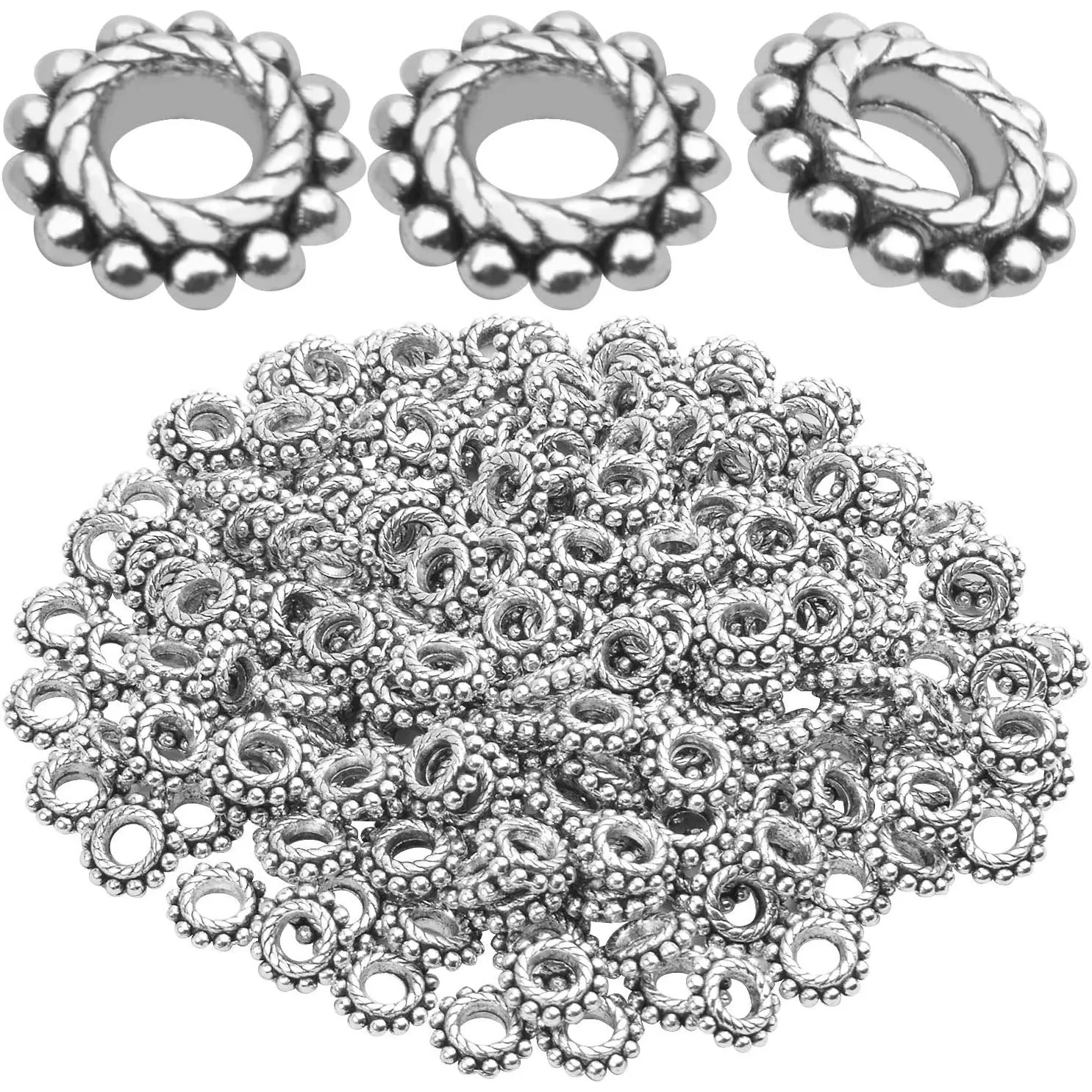 100 count 8mm Spacer Beads Tibetan Alloy Bead Spacers for DIY Necklace Bracelets Crafting,Gear-Shaped