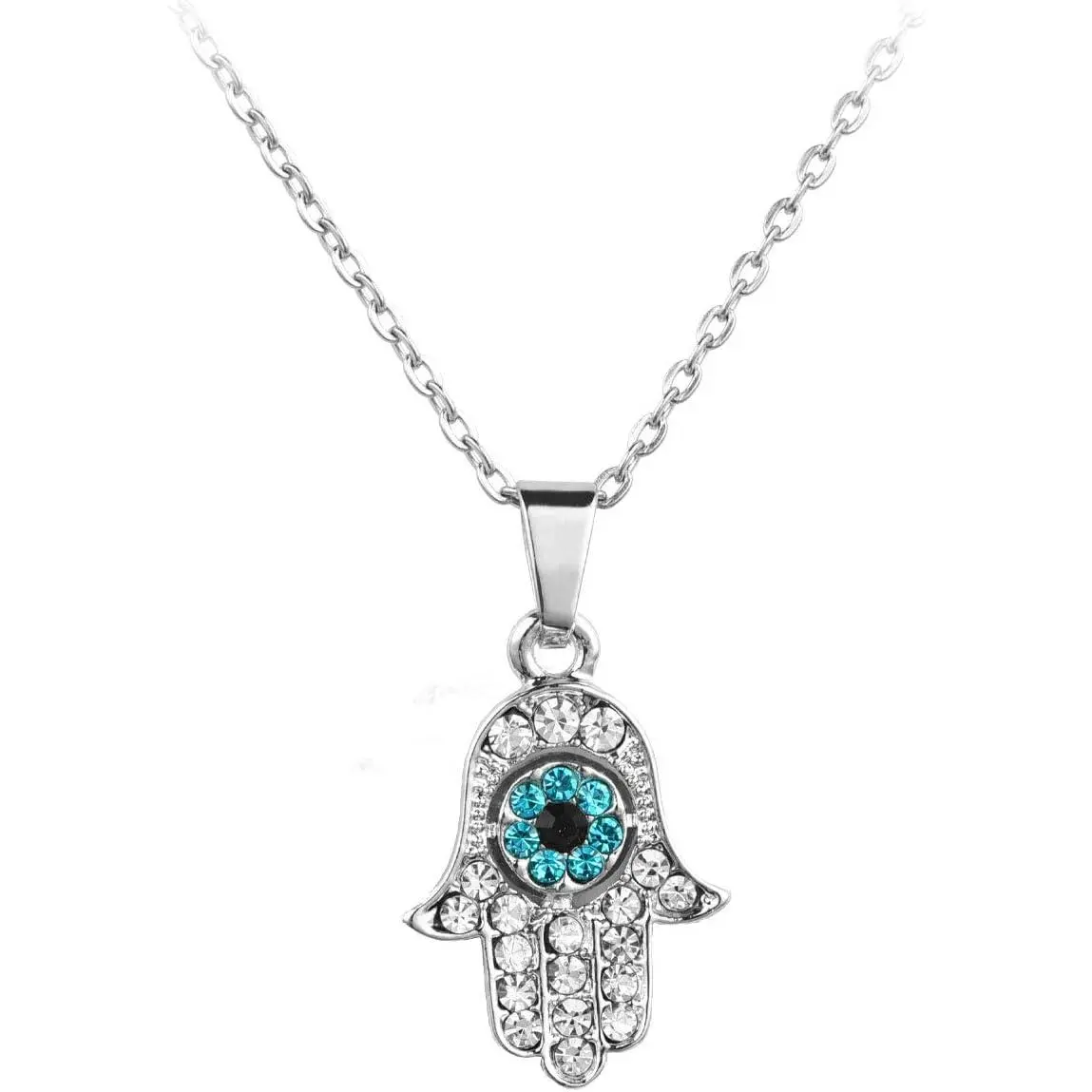 Hamsa Hand Pendant Necklace for Women, Blue Cubic Zirconia Evil Eye Good Luck Charm with 15.5-inch Chain and 2-inch Extender, Valentine's Day Anniversary Gift for Aunt, 15.5" With 2" Extender, Birthday, Women's Fashion, Adjustable, Gifts, Hand Symbol, Aus