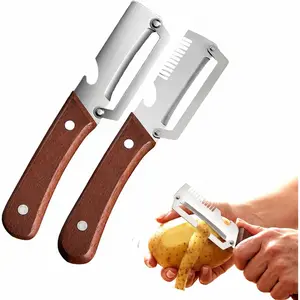 Multi-Functional Vegetable Peeler for Kitchen, Kitchenware, Ultra-Sharp Stainless Steel Blade with Wooden Handle and Bottle Opener, For Vegetables or Fruits that Need to Be Peeled (Set-2)