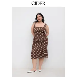 Women's Curve & Plus Size 0-24 Mesh Square Neck Polka Dot Ruched Casual Midi Cider Dress Dealsforyou