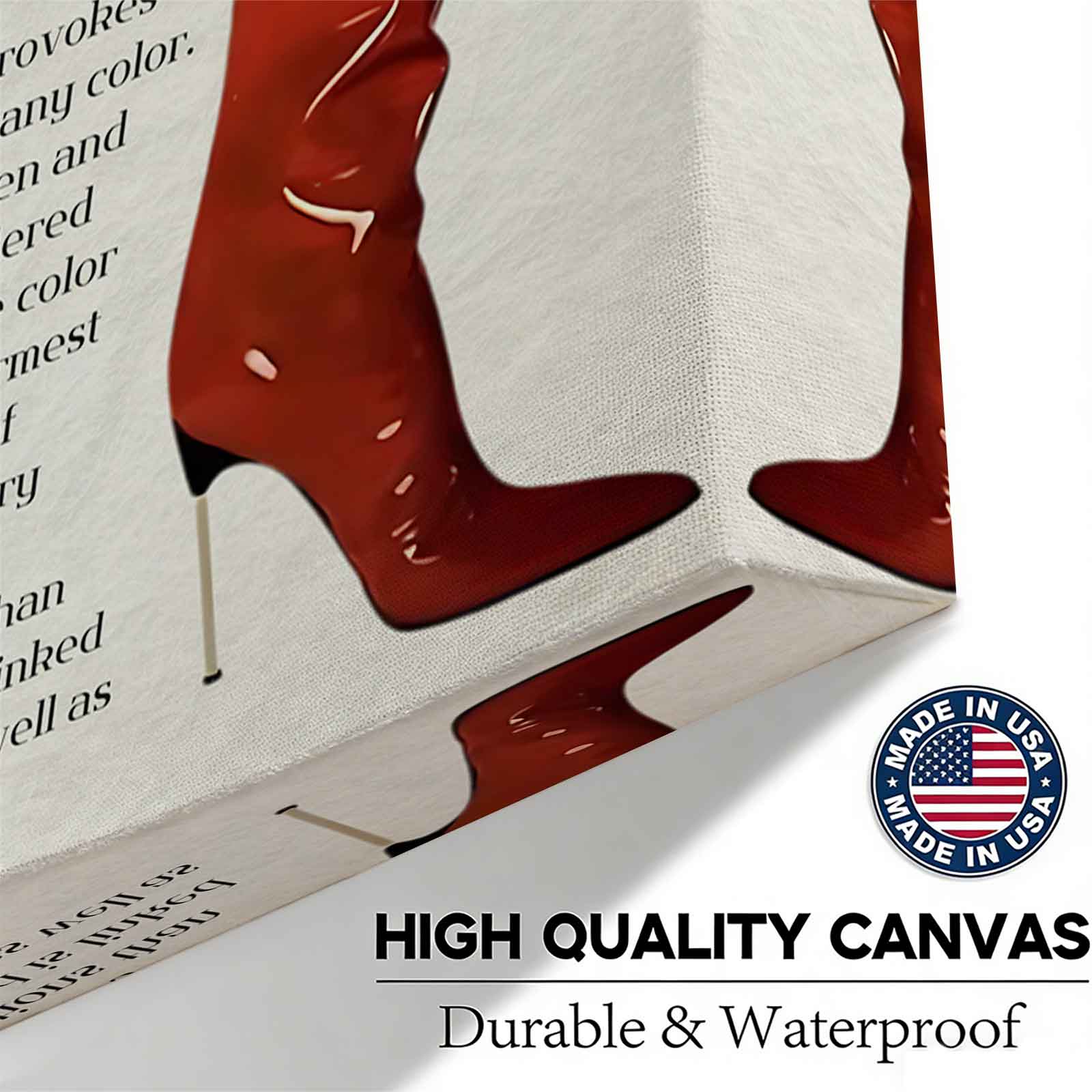 The Red Color Theory Works Red Boots Fashion Canvas Wall Art, Retro Newspaper Style Print, Aesthetic Dressing Room Decor, Trendy Fashion Poster, Gift for Shoe Lovers