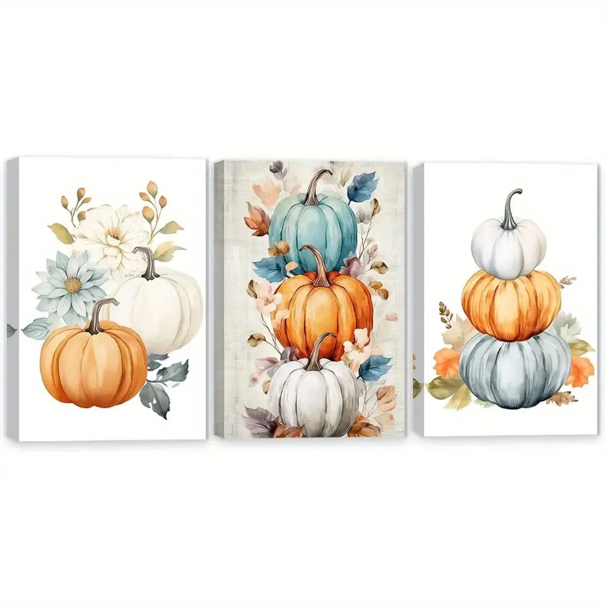 2D Flat Surface - 3-Piece Large Wall Decorative Mural, Pumpkin Farmhouse Autumn Picture Harvest Canvas Art Painting, Modern Home Art Canvas Wall Painting for Living Room, Office, Restaurant, Christmas Wall Decorative Painting, Wrapped Canvas