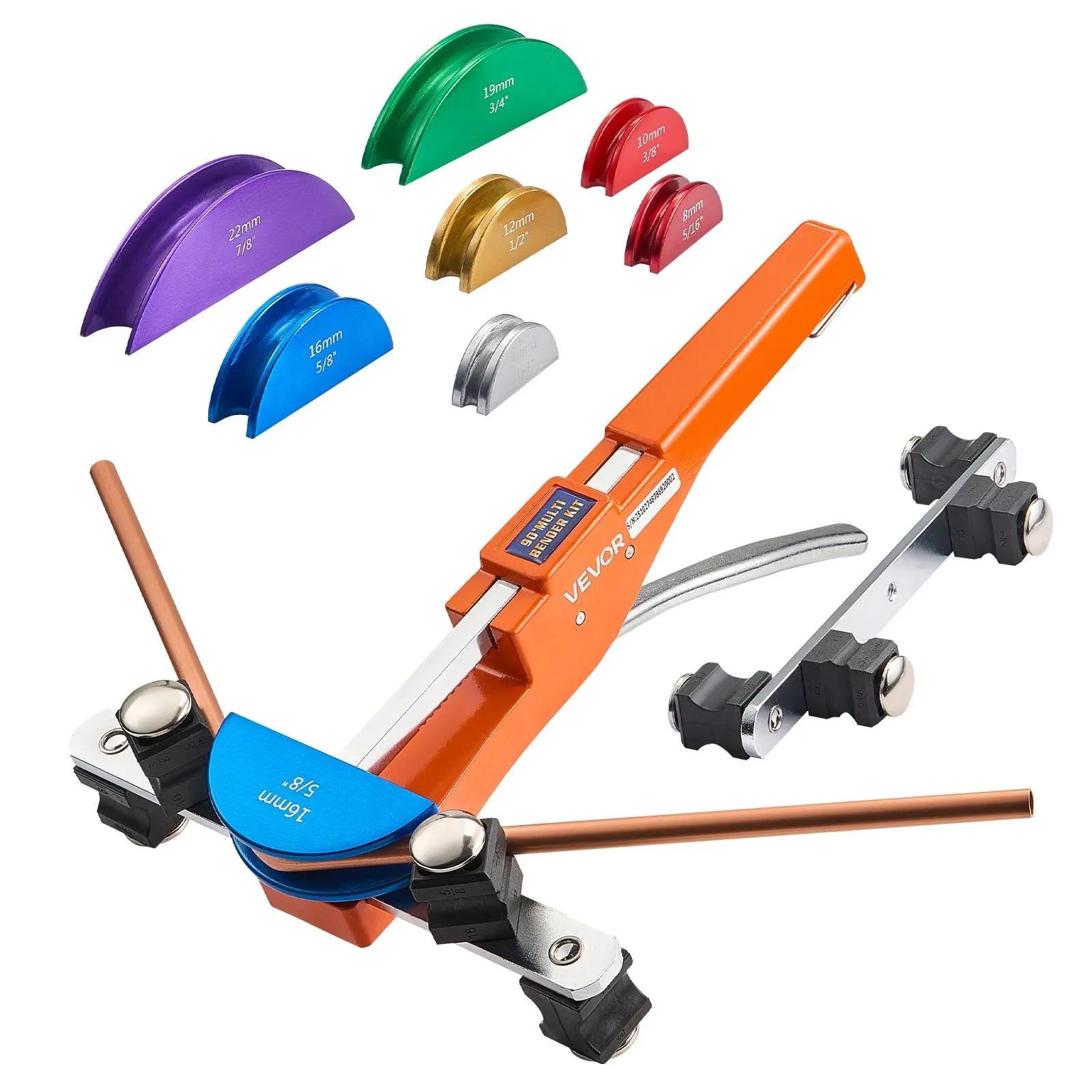 【DealsForYouDays】VEVOR Compact Ratcheting Tubing Bender Kit, 1/4-7/8 in & 1/4 to 7/8 inch Size, Forward 1-Hand Operation, 0.5–1.2 Mm Capacity, Portable Hand Tool Kit with 7 Color Aluminum Alloy Dies for HVAC Copper Air Conditioning Refrigeration
