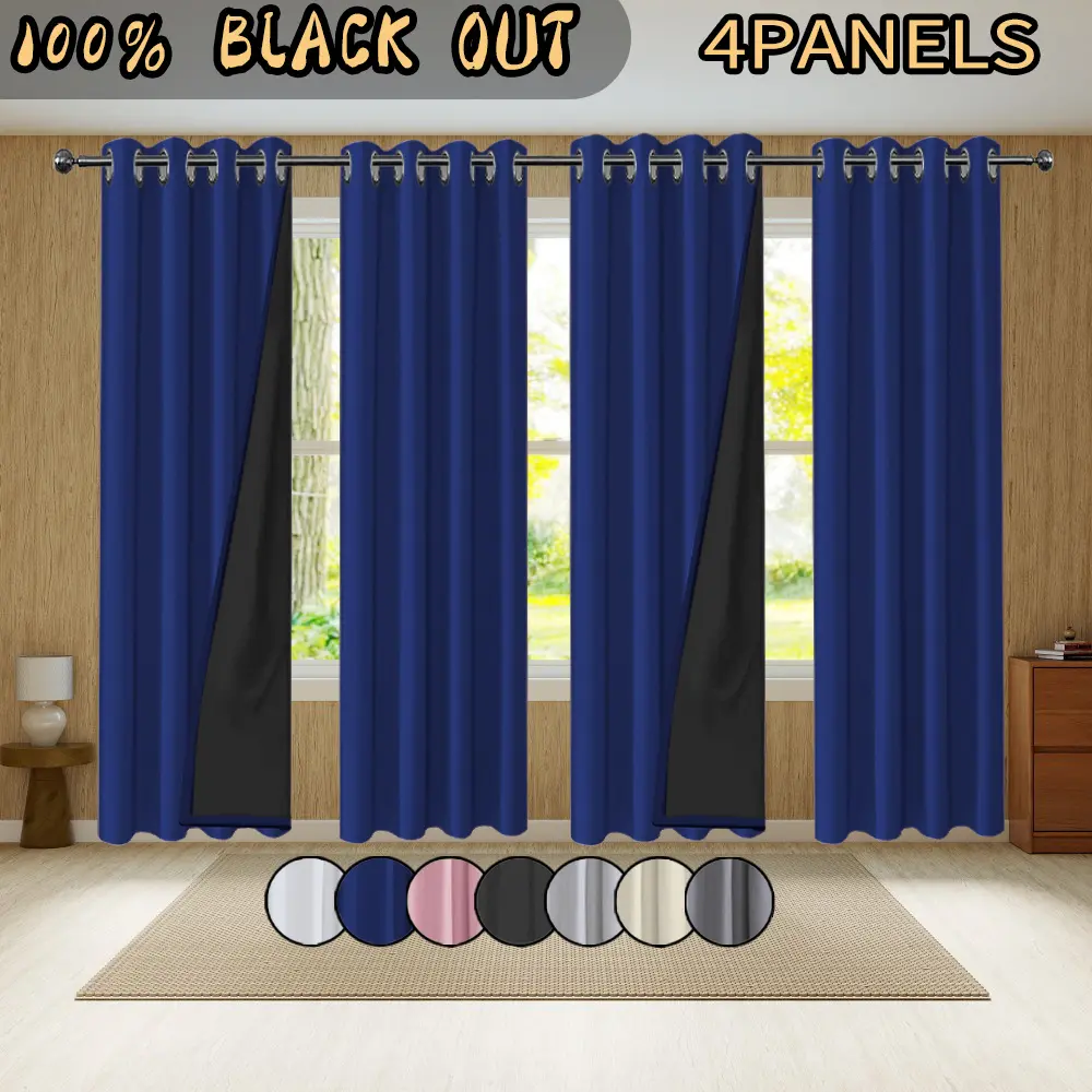 4-piece set, solid color 100% blackout curtains, using film coating technology curtains, top perforated hanging method, sun protection, heat insulation, privacy shielding, suitable for home decoration in living rooms and bedrooms