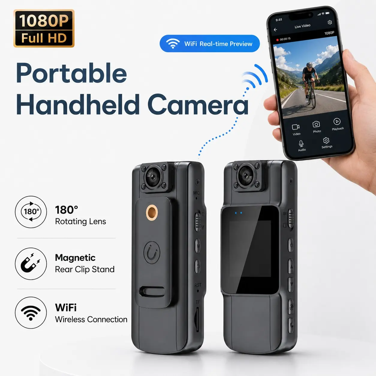 Portable Rechargeable Mini WiFi Action Camera, 180 Degree Rotatable Lens, Night Vision, Sports Camera for Outdoor Cycling, Vlogging, Gift Idea