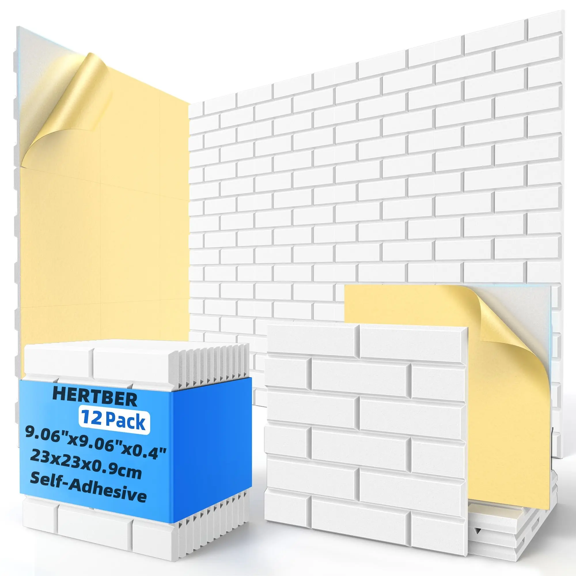 12Pcs Self-Adhesive 3D Brick Acoustic Felt Panels Black White 23×23×0.9cm High Density Polyester Sound Absorbing Wall Panels Noise Reduction Decor for Home Theater Recording Studio Office
