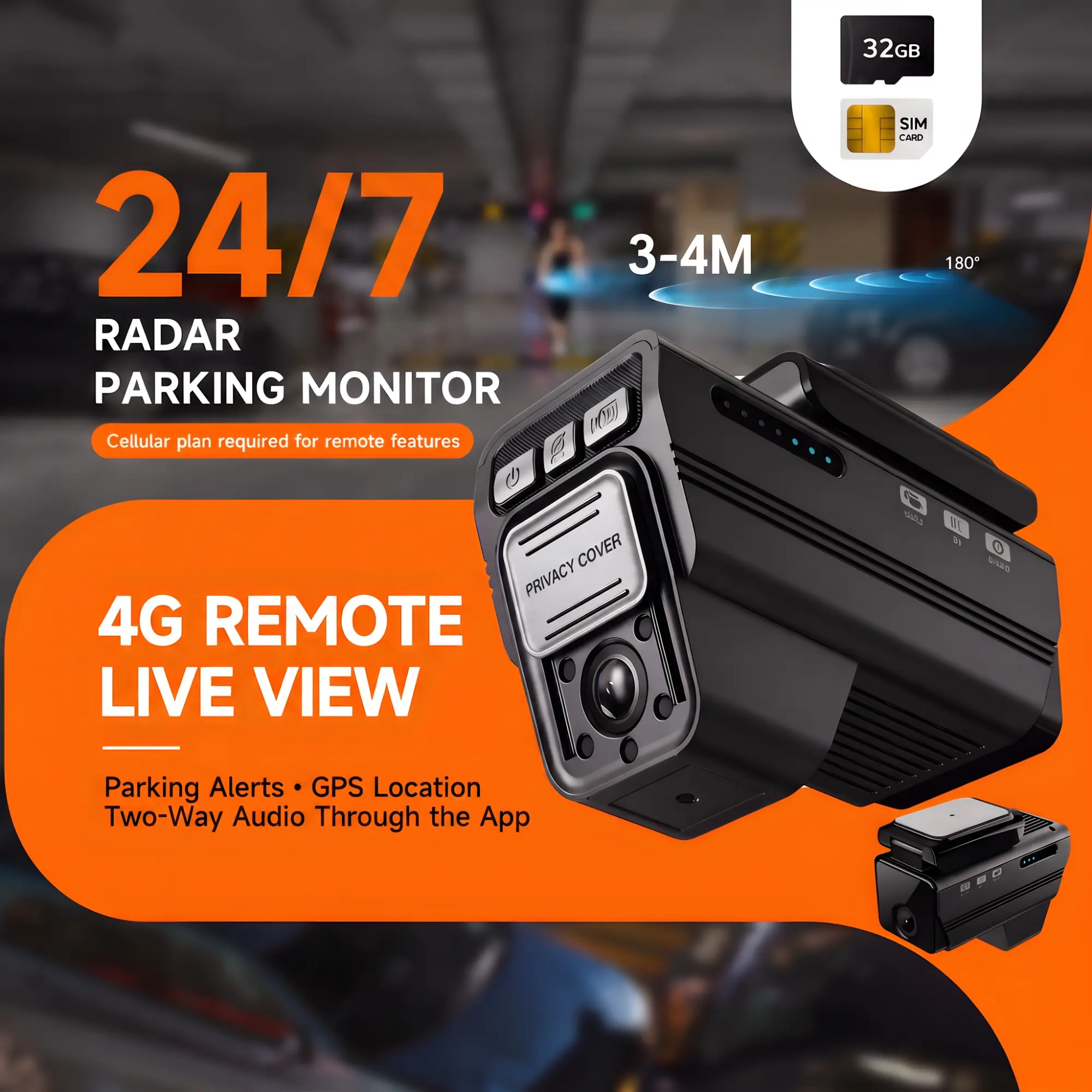 DeerAsk 4G LTE Automotive Dashcam - Car Driving Recorder, Dual-Cam Front-Facing HD Front & Rear Camera, Radar Parking Guard, Remote Live View, 2-Way Talk, 32GB Card & SIM Included for Car