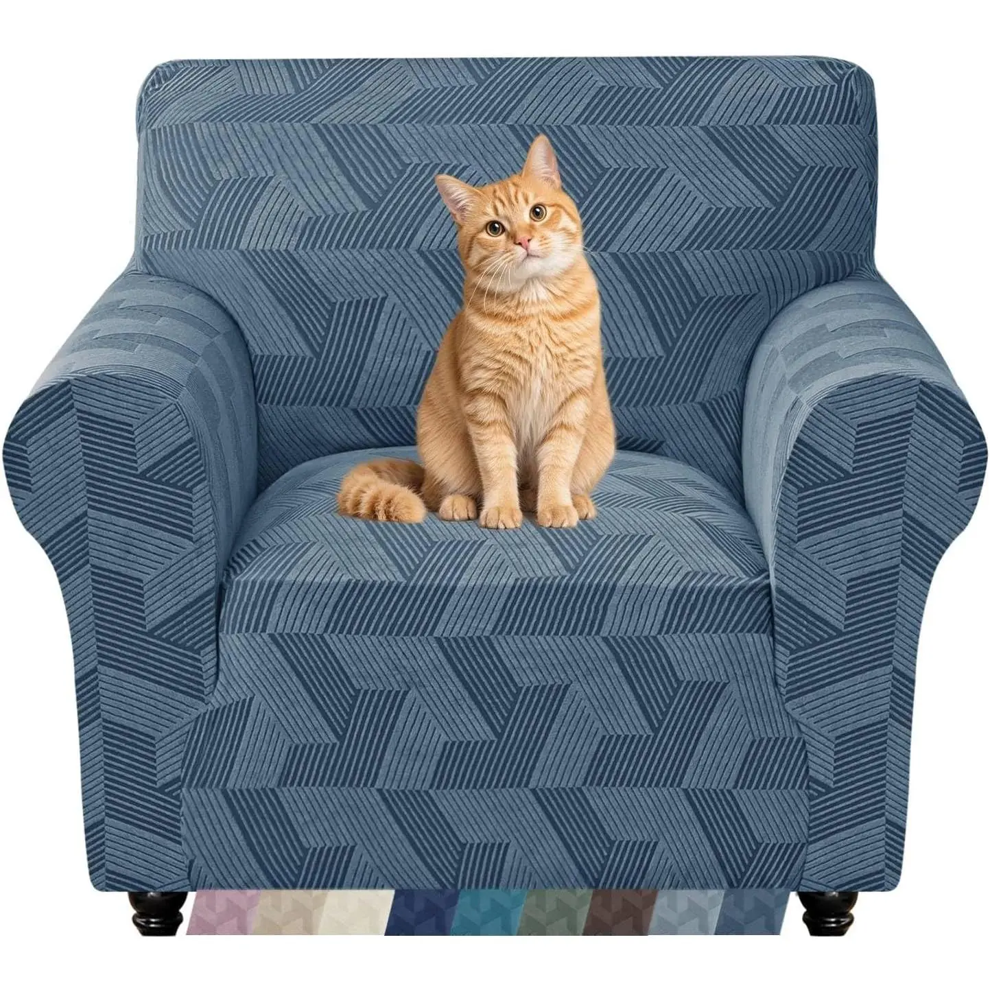 Stretch Armchair Covers for, 1-Piece Chair Slipcovers for Living Room, Furniture Protector with Elastic Bottom for Dogs Cats Kids Geometrical (Small, Dark Grey)