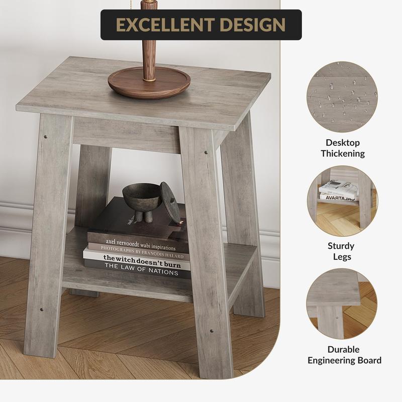 Farmhouse Rustic End Table with Storage Shelf, 2-Tier Narrow Accent Table for Living Room & Bedroom