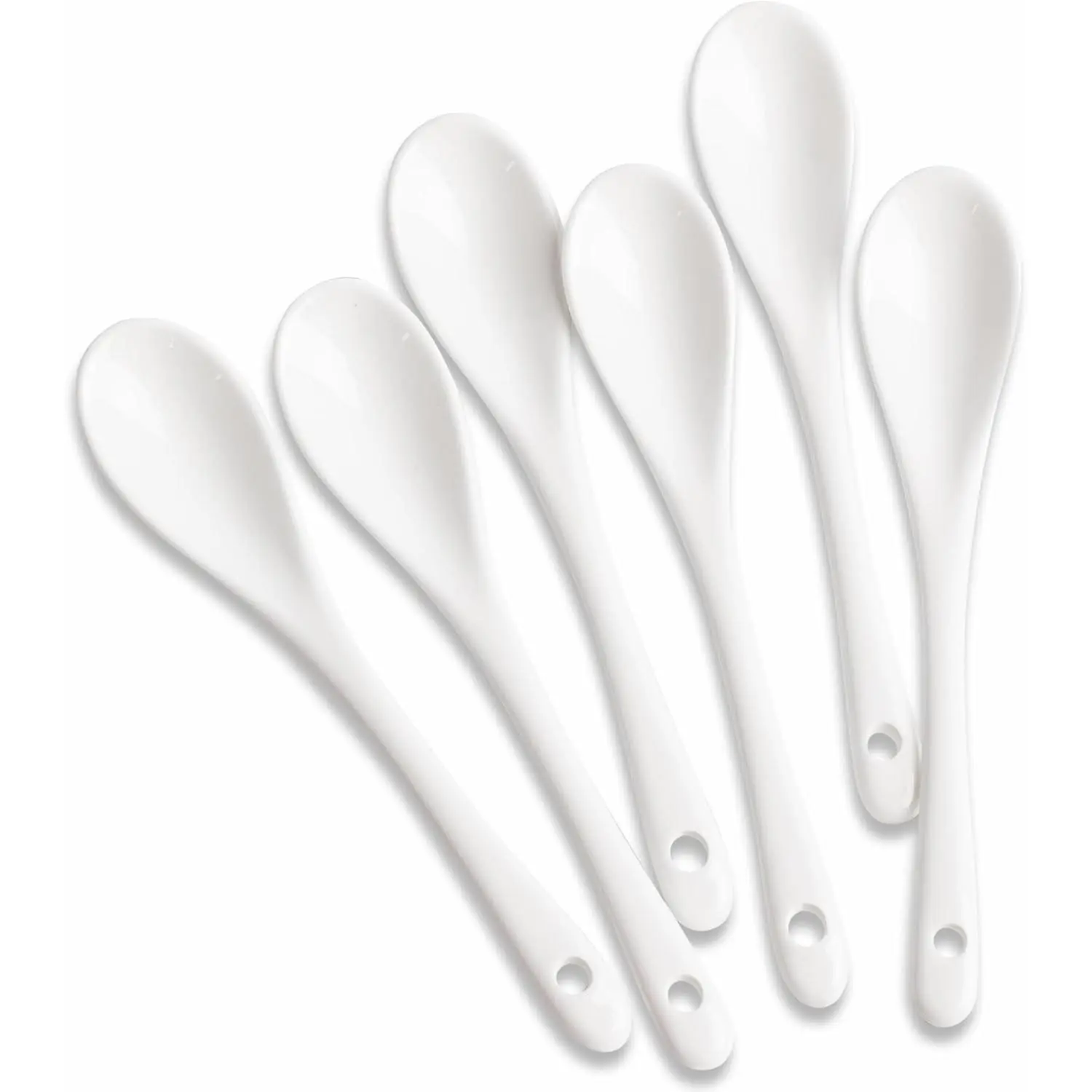 6 count Porcelain White Coffee Spoons Espresso  Sauce and Desserts Ceramic Spoons