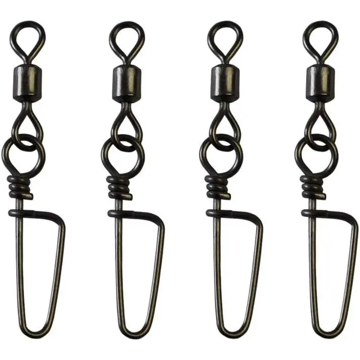 50 count Fishing Rolling Barrel Swivels with  Lock Snap Black Nickel Fishing Swivel Snaps