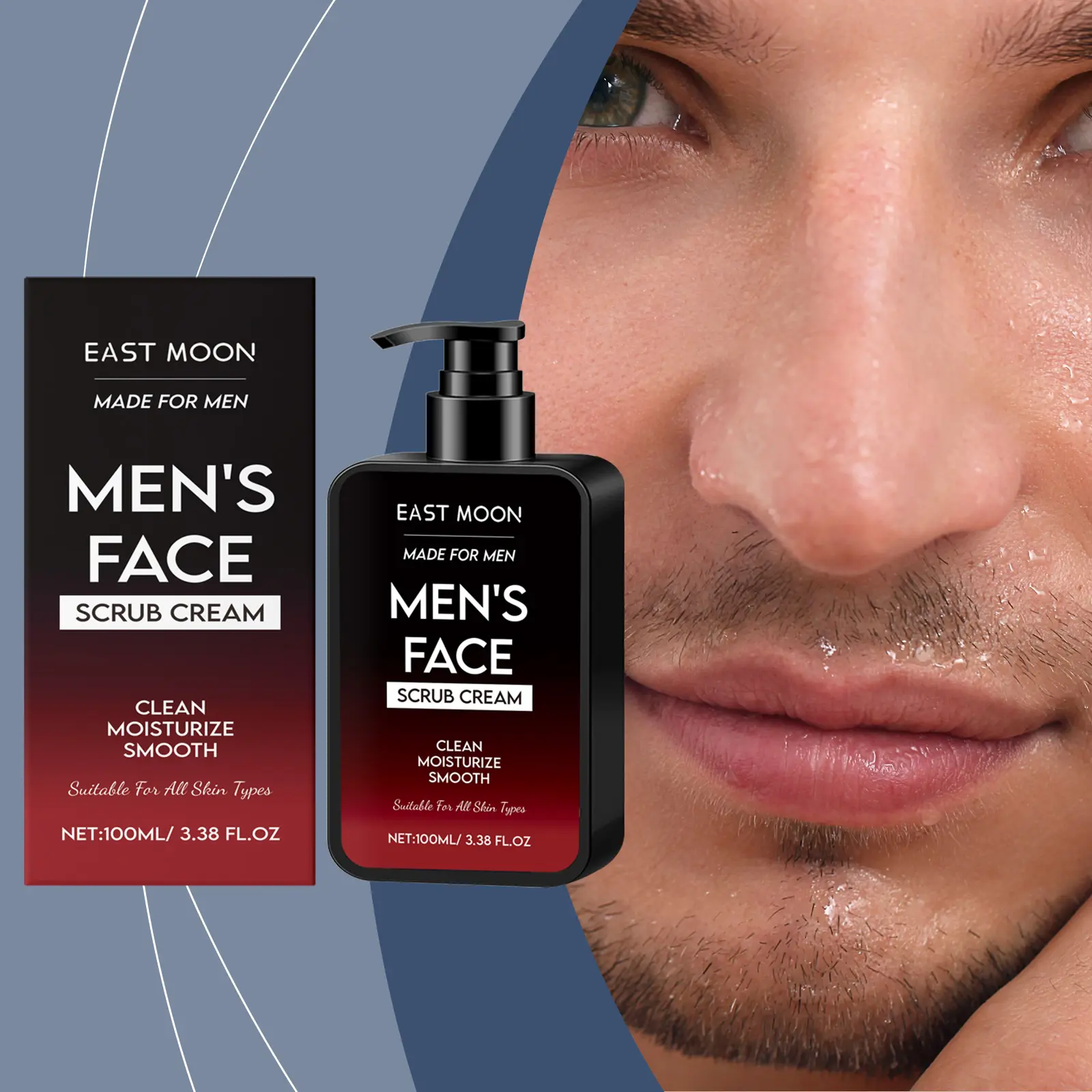 EAST MOON Men's Face Scrub Cream, Gentle Cleansing Exfoliator, Refreshing Hydrating Facial Scrub for All Skin Types