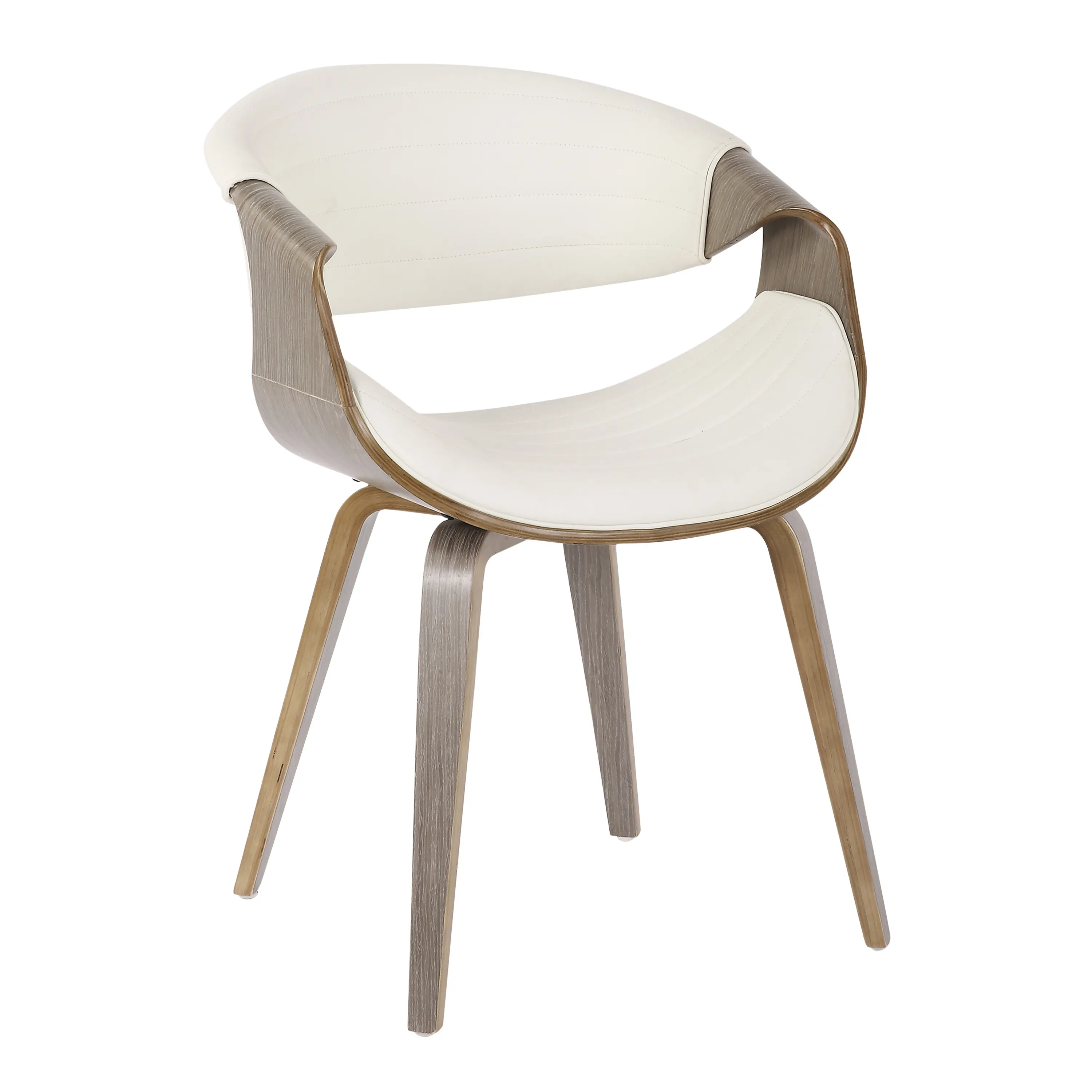 ARCH Mid-Century Modern Dining Accent Chair with Wood Frame and White Faux Leather Upholstery, Light Grey Wood Finish, Sturdy Indoor Seating for Kitchen, Living Room, Bedroom, Office, Restaurant, Cafe, Side Chair, 1 Piece, Dining Room Chairs